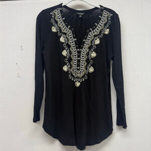 Women's Lucky Brand Black Embroidered Tunic Top M